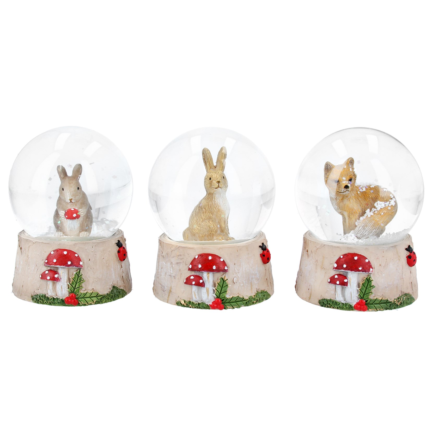 Choice of 3 Woodland rabbit and mouse Christmas dome snowglobe. By Gisela Graham. The perfect festive addition to your home.